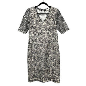 Etcetera Black Cream Lace V Neck Short Sleeve Sheath Dress Womens 8